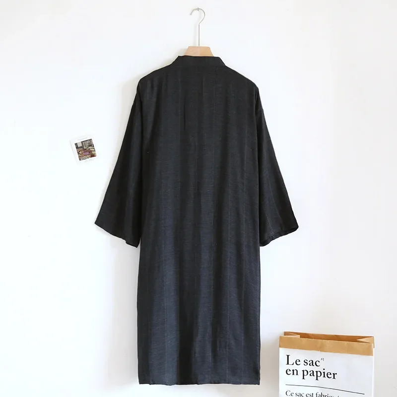 Black Color Tie Up Kimono Pajamas Robes for Men's Spring and Summer Cotton Thin Loose Fit Large Size Sweat Steamed Home Clothes