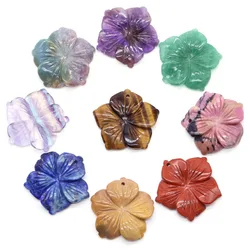 28mm Drilled Peach Blossom Flowers Natural Crystal Stones Fluorite Amethyst Rose Quartz Carved Gemstone for Diy Handicrafts Gift