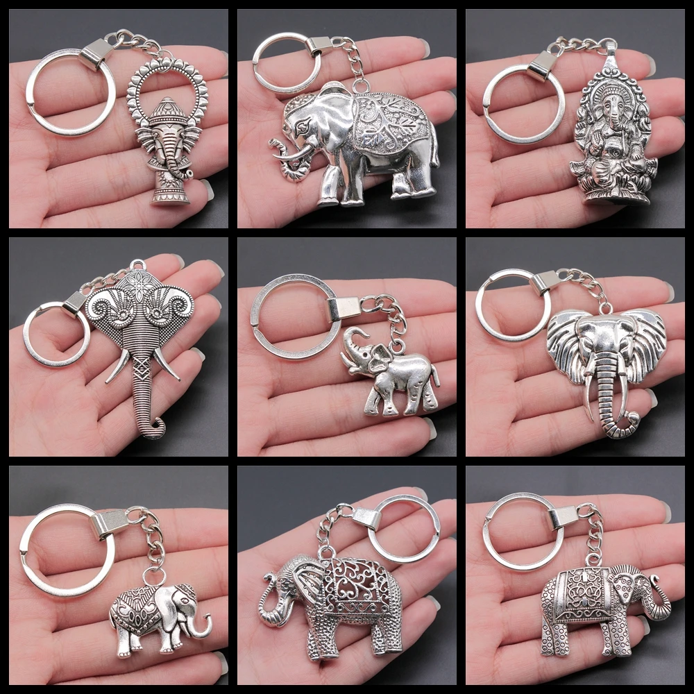 Creative Party Jewelry Accessories Gift Men Keychain Vintage Ganesha Elephant Pendant Souvenirs Gift