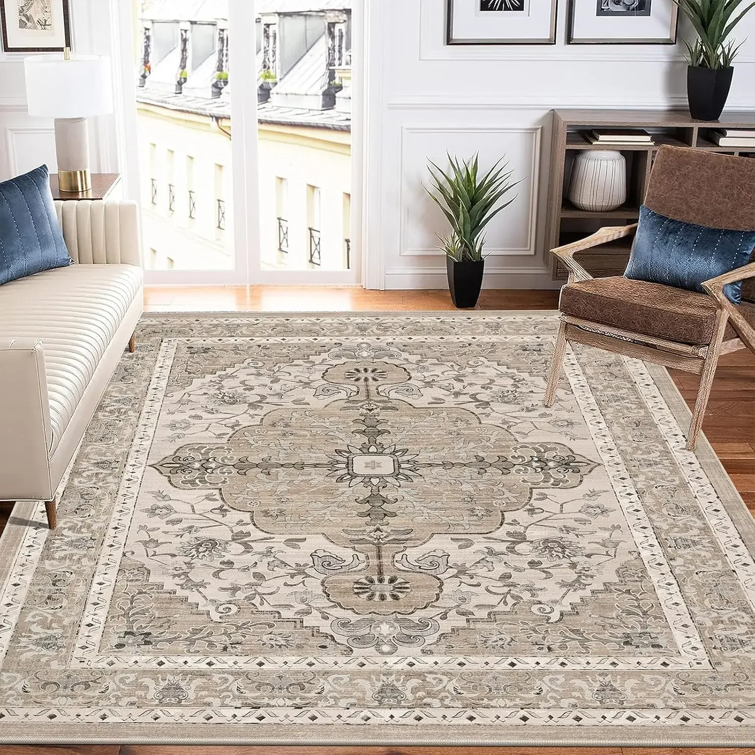 VIKAMA Bohemian Living Room Carpet, Retro Bedroom and Cloakroom Mat, Non-slip, Comfortable, Large-area Carpet, Home Decoration