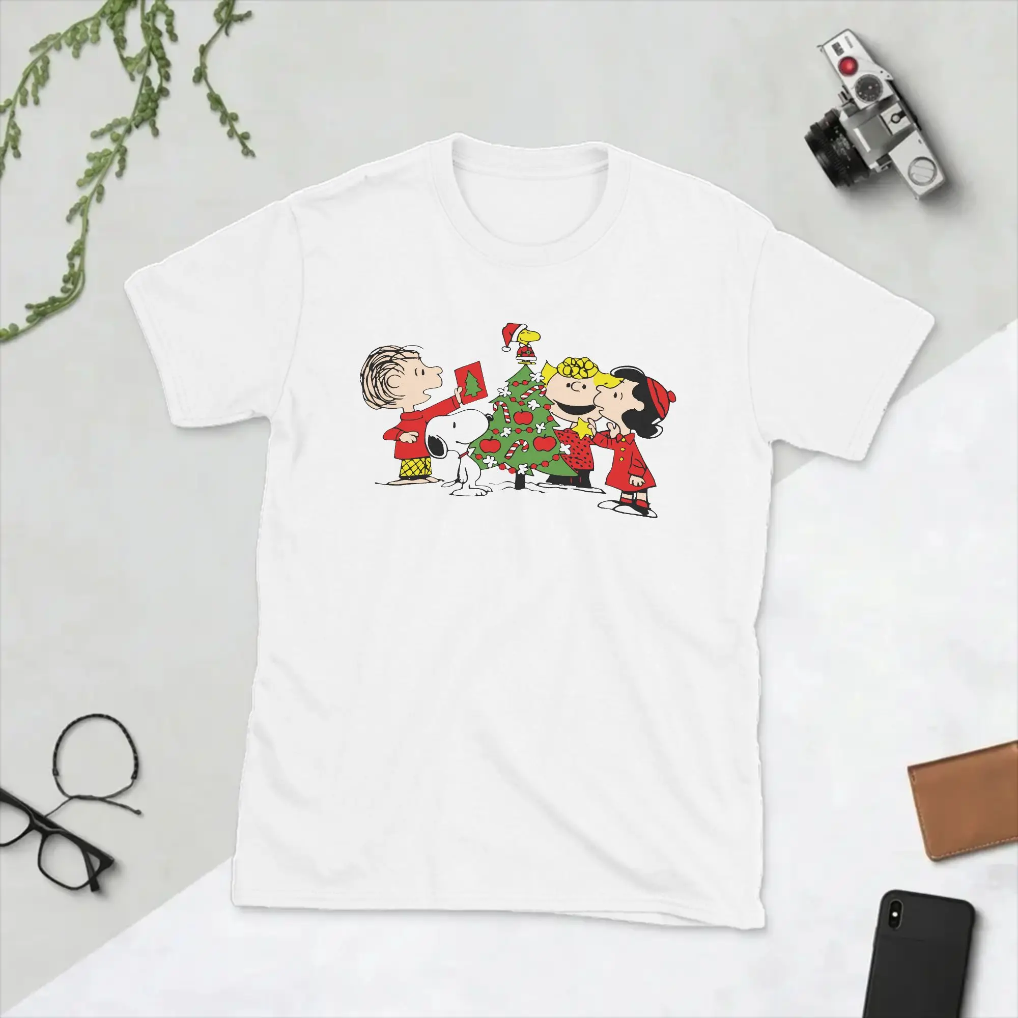 Cartoon Snoopys Christmas T Shirt Men Pure Cotton Novelty T-Shirt Crew Neck  Tees Short Sleeve Clothing 6XL