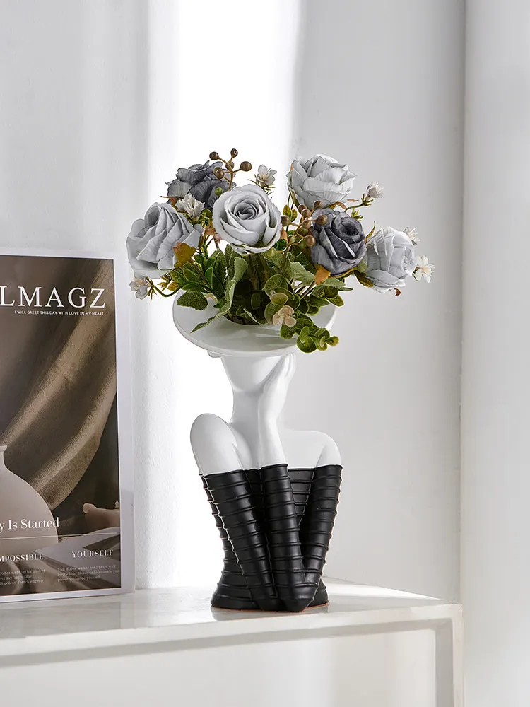 

Vase resin material creative retro scandinavian accessible luxuryclassy sense livingroom artificial flowers decorations shooting