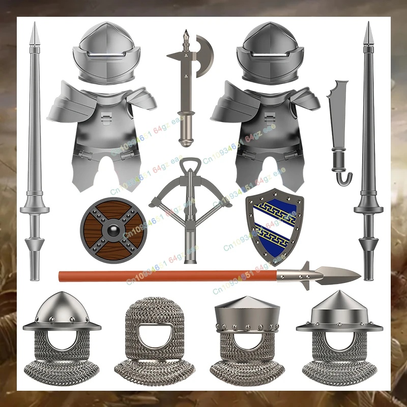 YL012 011 Grey Heavy Armor Knights Medieval militia Soldiers mini Building Blocks Accessories Models Children's Toys GIfts