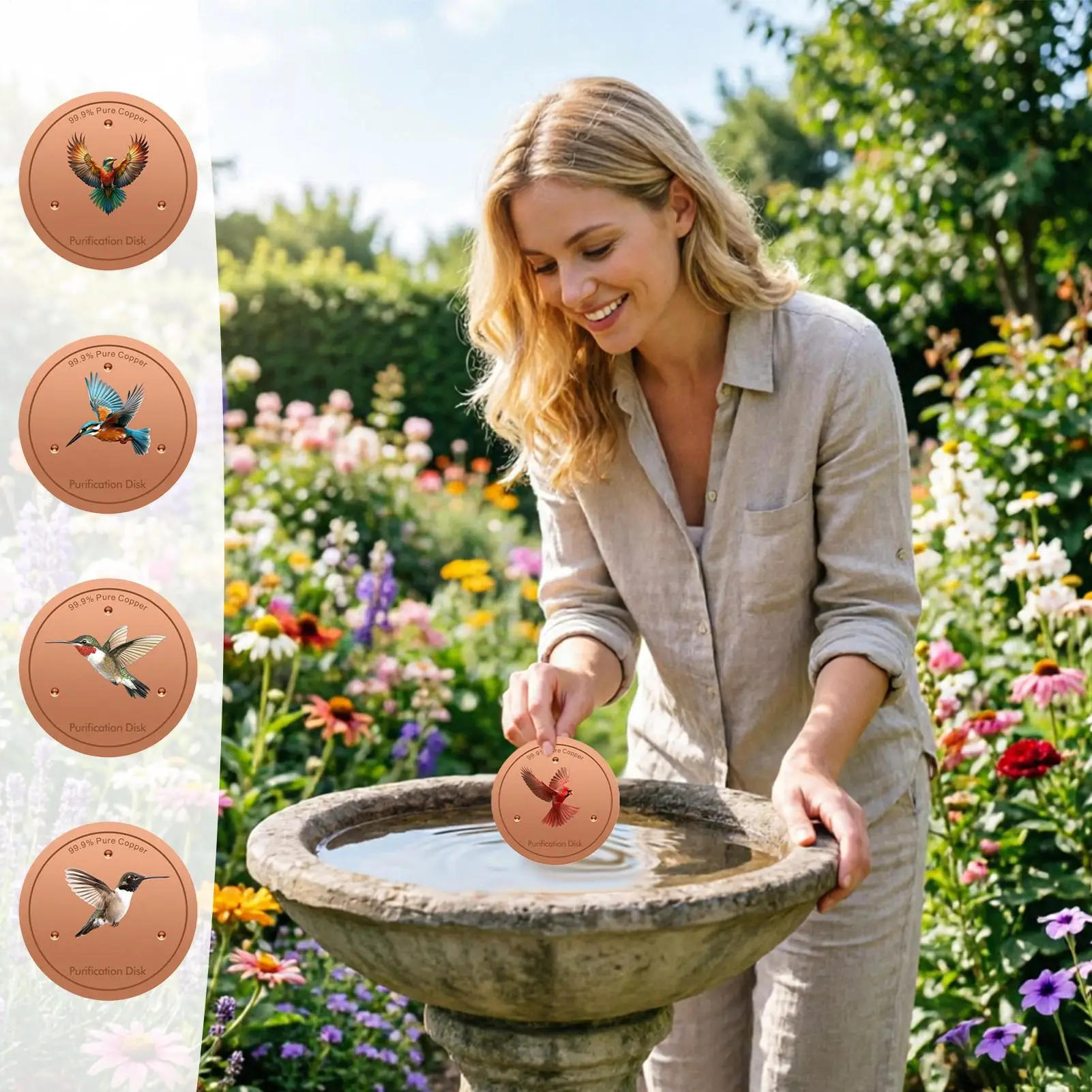 Copper Disc For Bird Bath 10cm Water Cleaning All-Season Copper Bird Bath Purification Disk For Outdoor Garden Backyard Pond