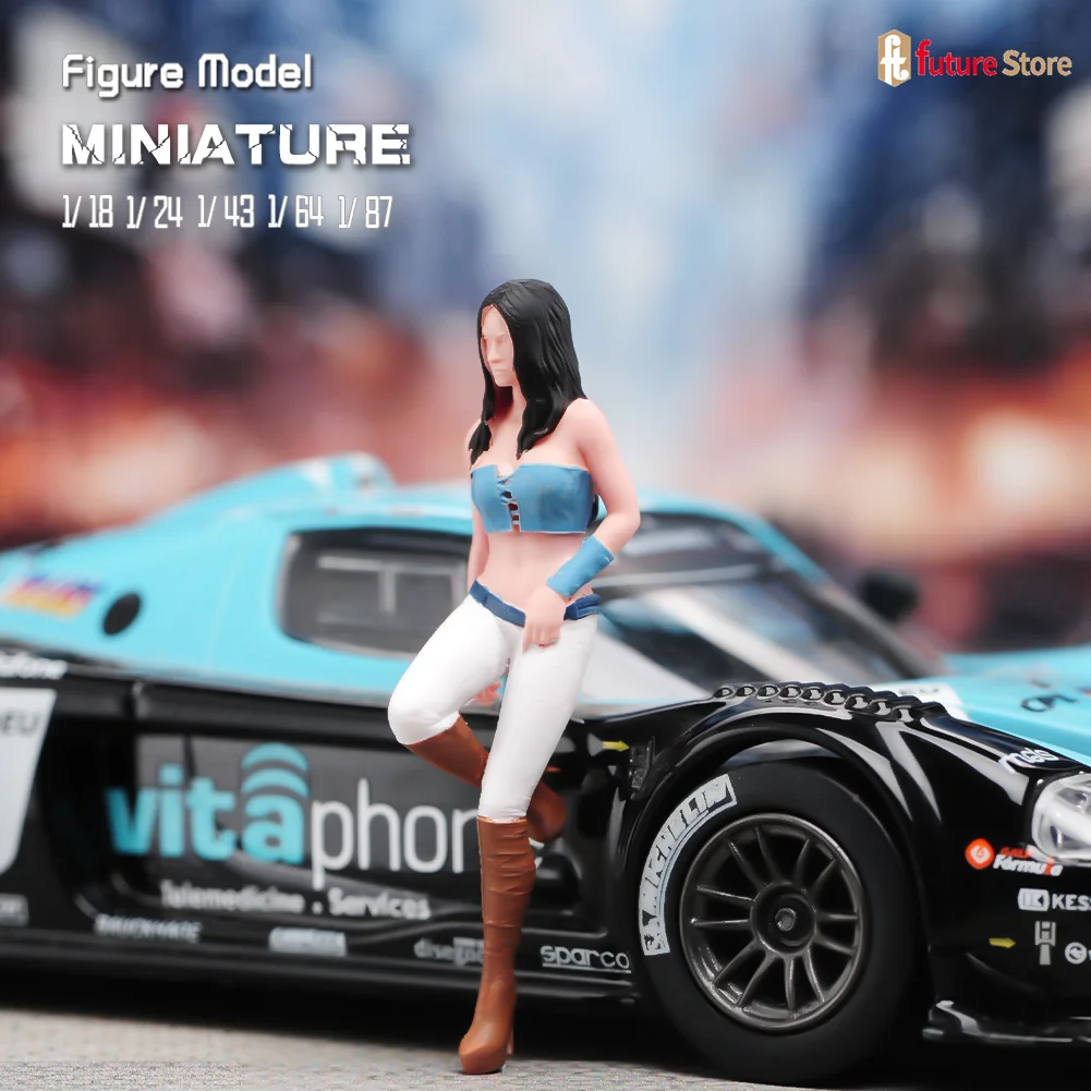 Miniature Figure 1/87 1/64 1/43 1/24 1/18 Sexy Girl Stand By the car Mini Diorama Figurines Doll Model Scene Props Decor