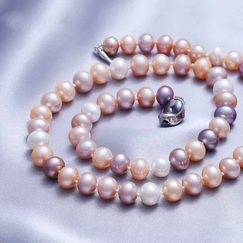 

SGARIT Natural Freshwater Long Pearl Necklace For Women Neck Chain Multi-Color High Luster Pearls Jewelry 925Silver Clasp Choker