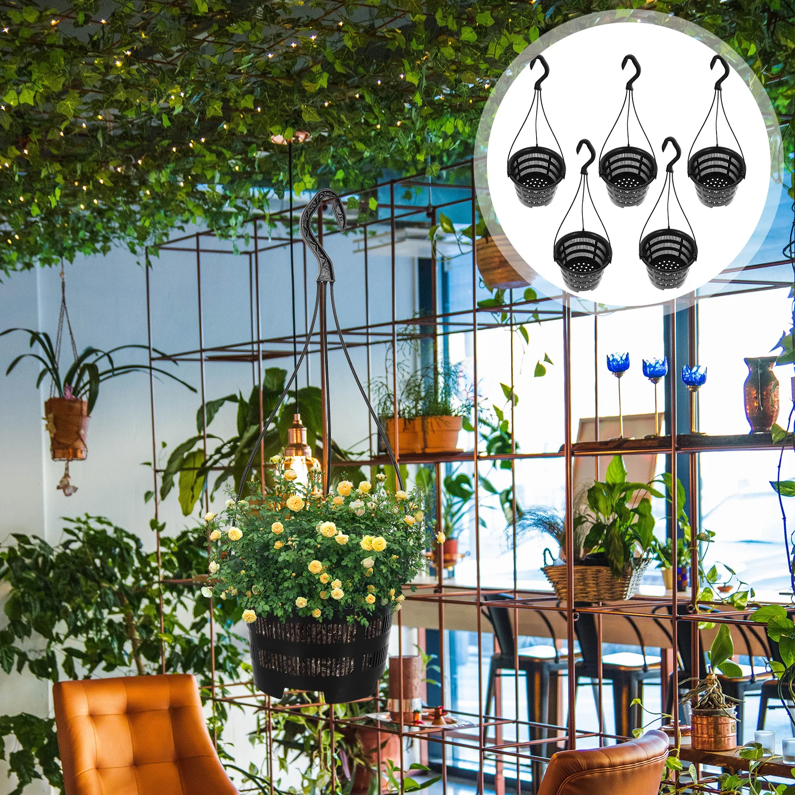 

5Sets Decorative Flowerpot Plastic Material Safe Long Period Use Balcony Gardening Hanging Flowerpot Balcony Decoration