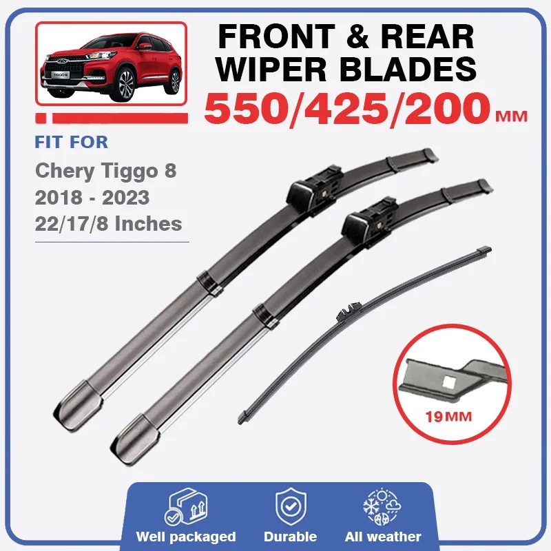 Front Rear Wiper Blades For Chery Tiggo 8 2018-2023 (Not for Tiggo 8 PRO/PLUS) Window Windscreen Windshield Brushes Accessories