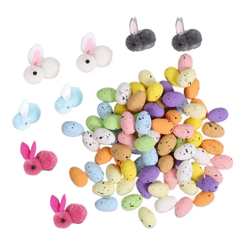 24pcs Foam Easter Eggs Colorful Fake Eggs 4pcs Plush Bunny For Easter DIY Wreath Decoration Kids Gifts Easter Party Supplies