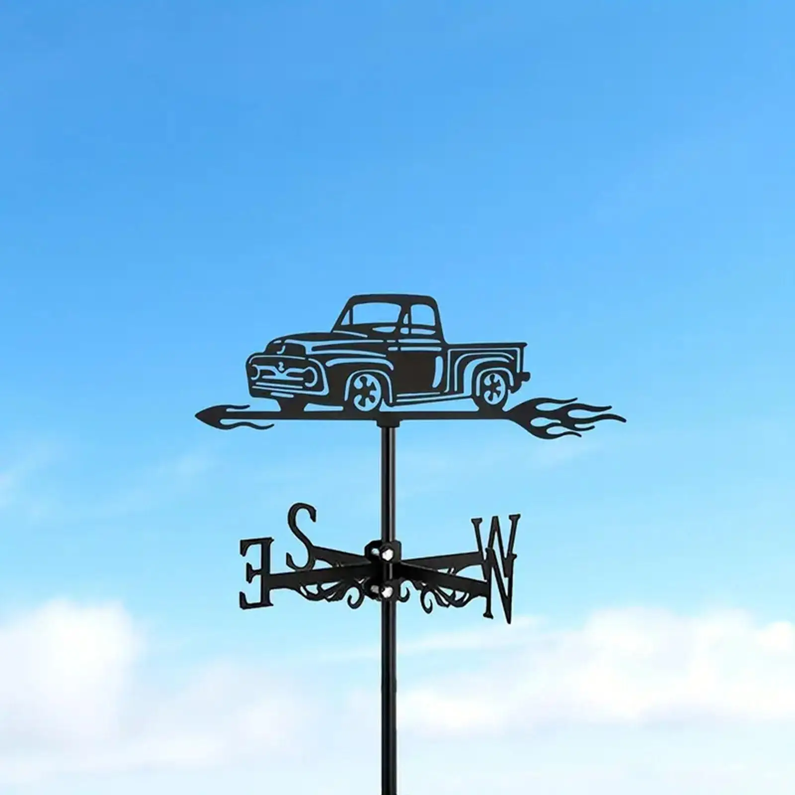 Black Pickup Truck Weathervane Art Roof Decoration Accessories Wind Direction Indicator for Lawn Cottage Roof Mount Outdoor Farm