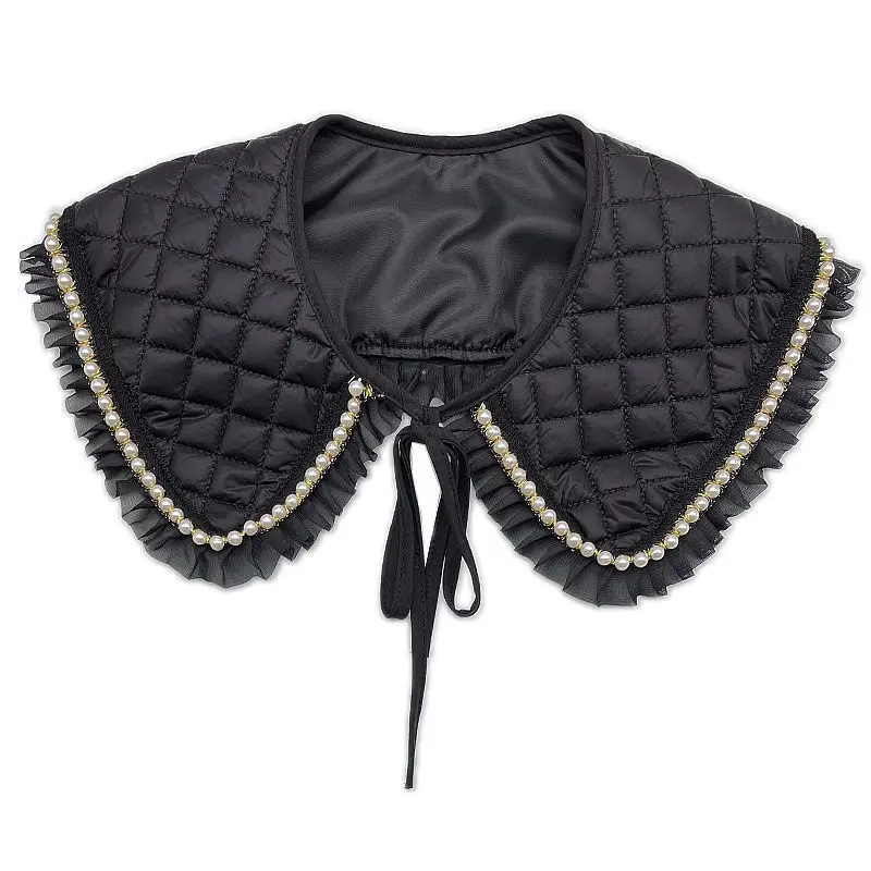 Beading Shawl Fake Collar Women Ruffle Detachable Collars for Women False Padded Lolita Lapel Half Shirt Shawl Wrap Decoration