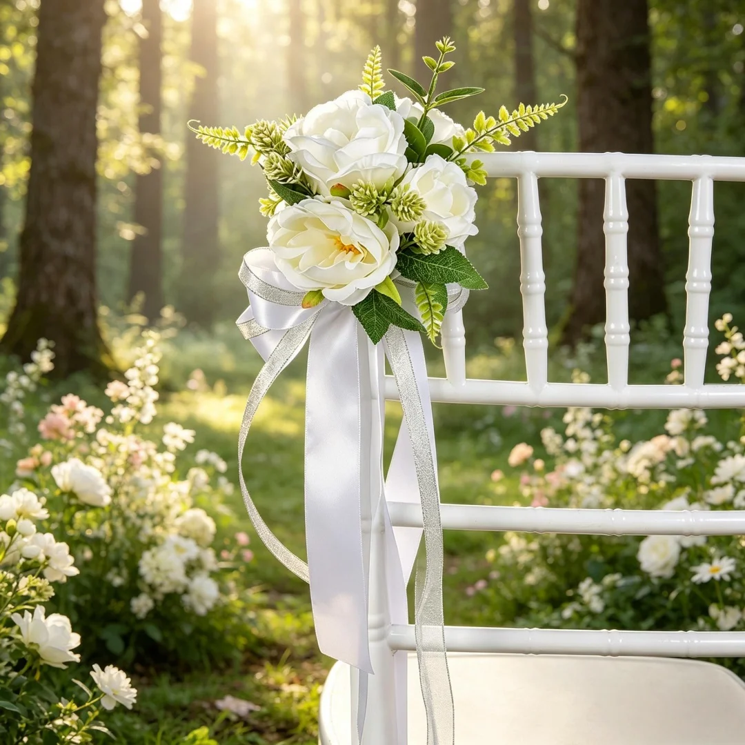 Ensemble de décoration florale pour voiture de mariage avec fleurs artificielles, nœuds en satin pour rétroviseur et poignée de porte, accessoires de véhicule nuptial