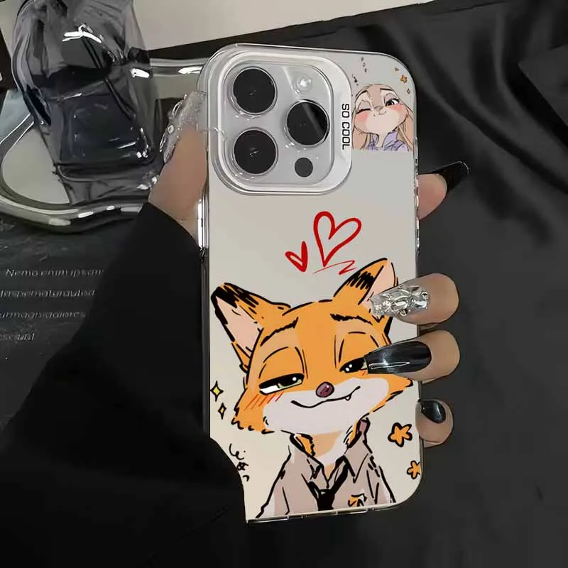 Zootopia زوجين غطاء لطيف لابل آيفون 17 الهواء 16E 16 15 14 13 12 mini 11 8 7 Pro Max Plus حافظة هاتف ملونة