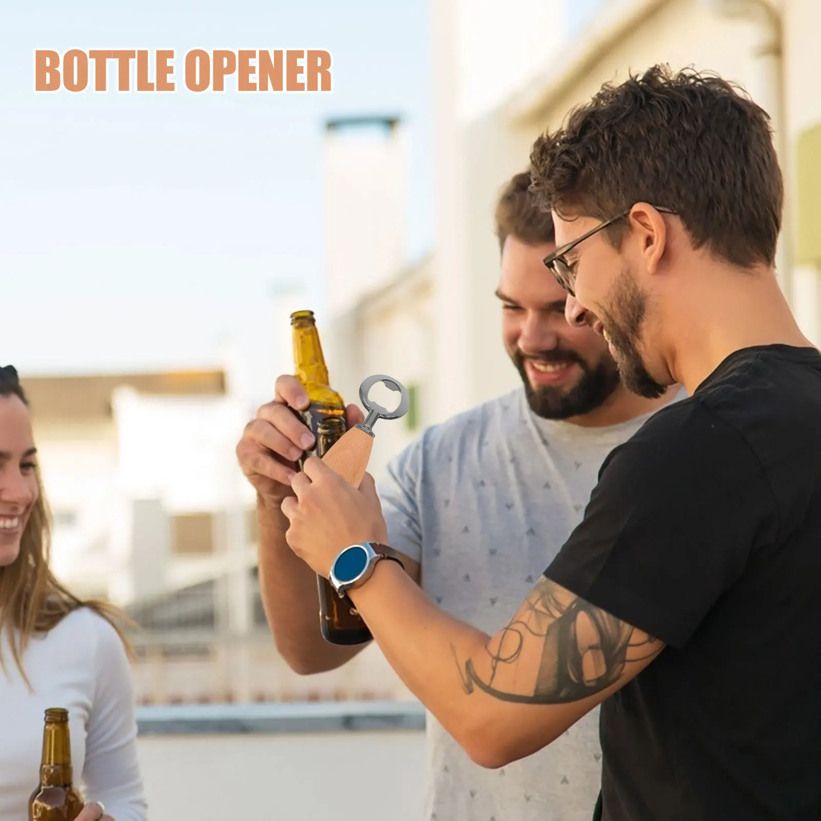 

Elegant Wooden Texture Beer Opener Handheld Beverage Cap Remover for Kitchen Restaurant Home Party Light Brown