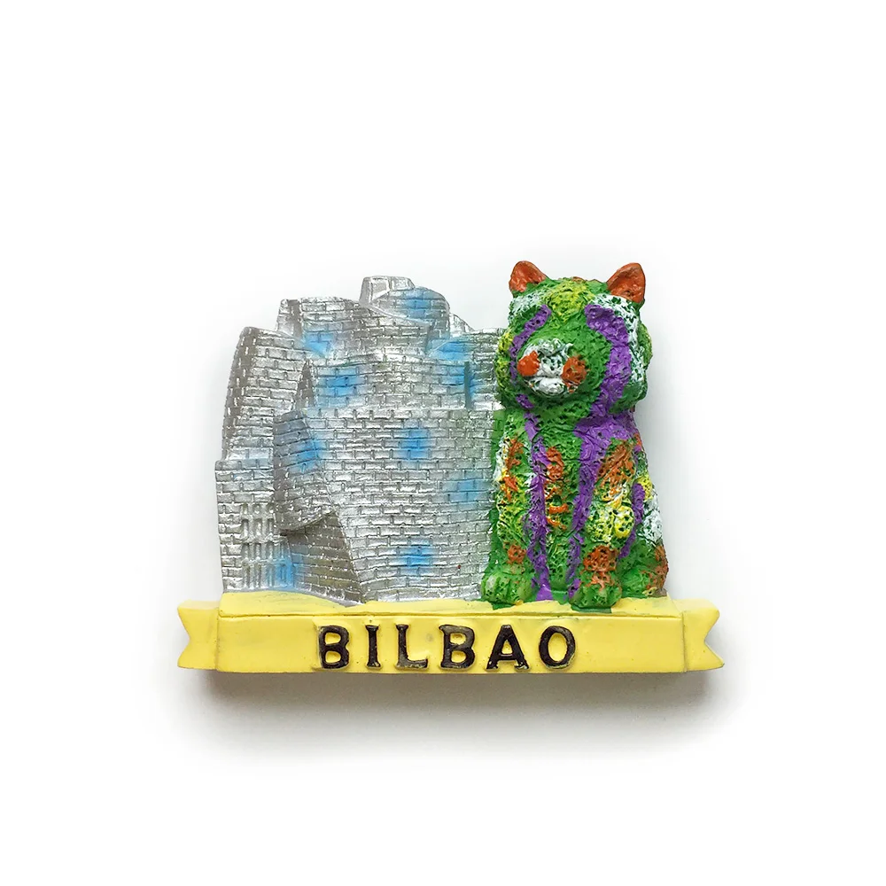 

Bilbao 3D Resin Fridge Magnet - Colorful Cat and Ruins - Spain Souvenir - Strong Magnet for Home Decor