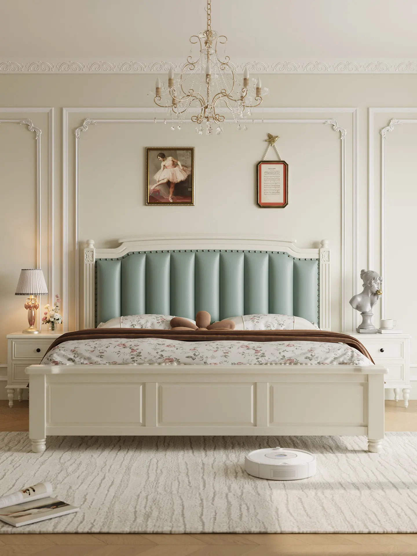 YJQ master bedroom double wedding bed high-end big bed first layer leather soft bag bed light luxury all solid wood