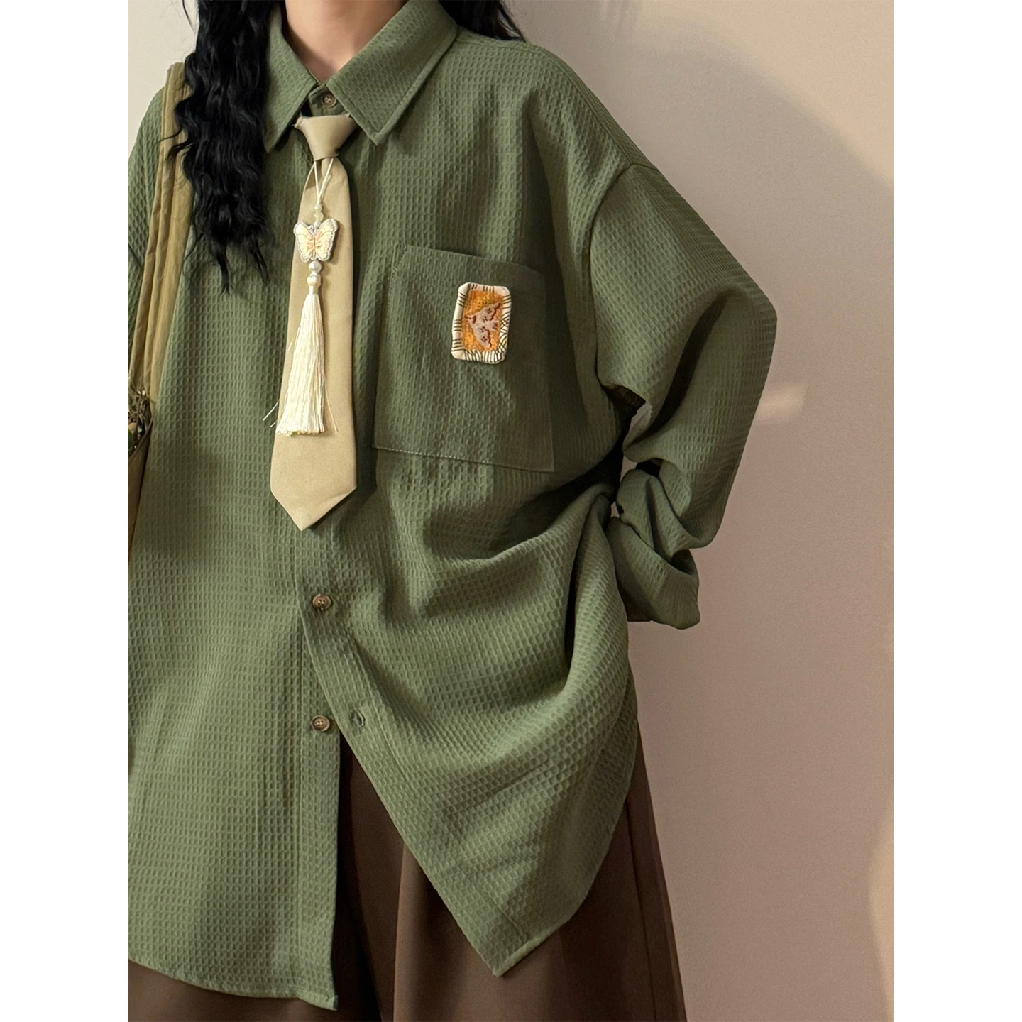 Loose Long Sleeve Pure Color American Style Casual Shirt Design Sense Autumn Collection Women's Fashion T-shirt ECOKSOLO2026
