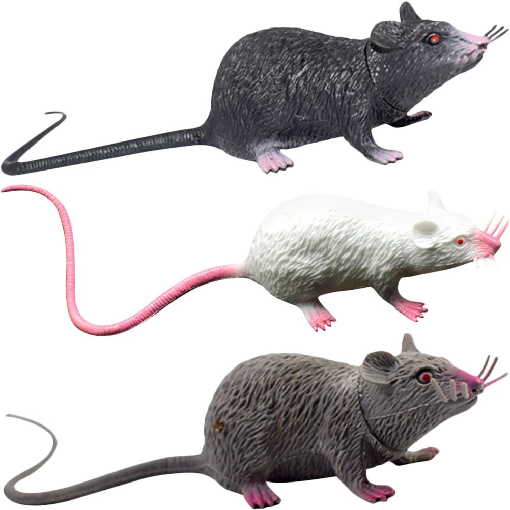 3 Pcs Simulation Mouse Halloween Miniatures Realistic Rat Stuffed Animal Toy Fake Rats Models Pranks Props Luxury