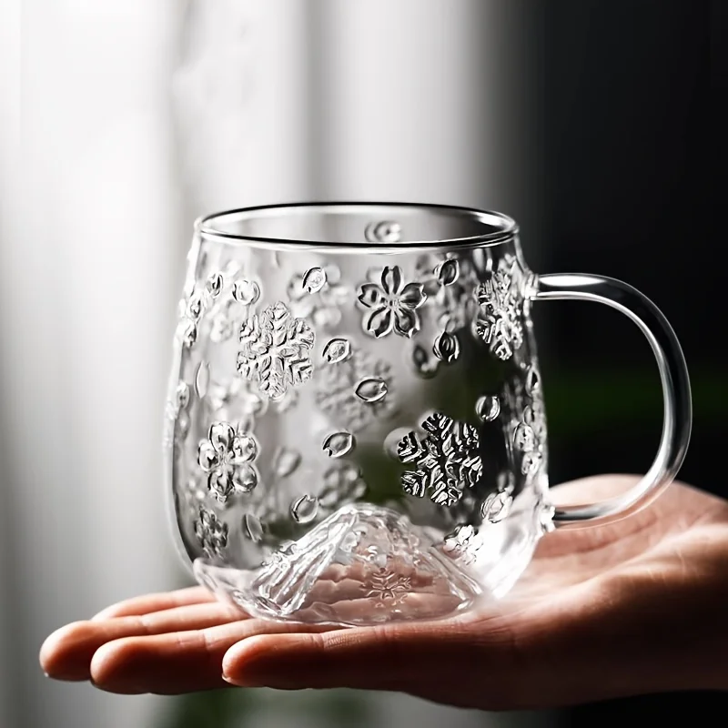 Creative Snowflake Embossed Glass Coffee Cups Japanese Ins Style Coffee Tea Mug for HomeOffice Heat-Resistant Glass Espresso Cup