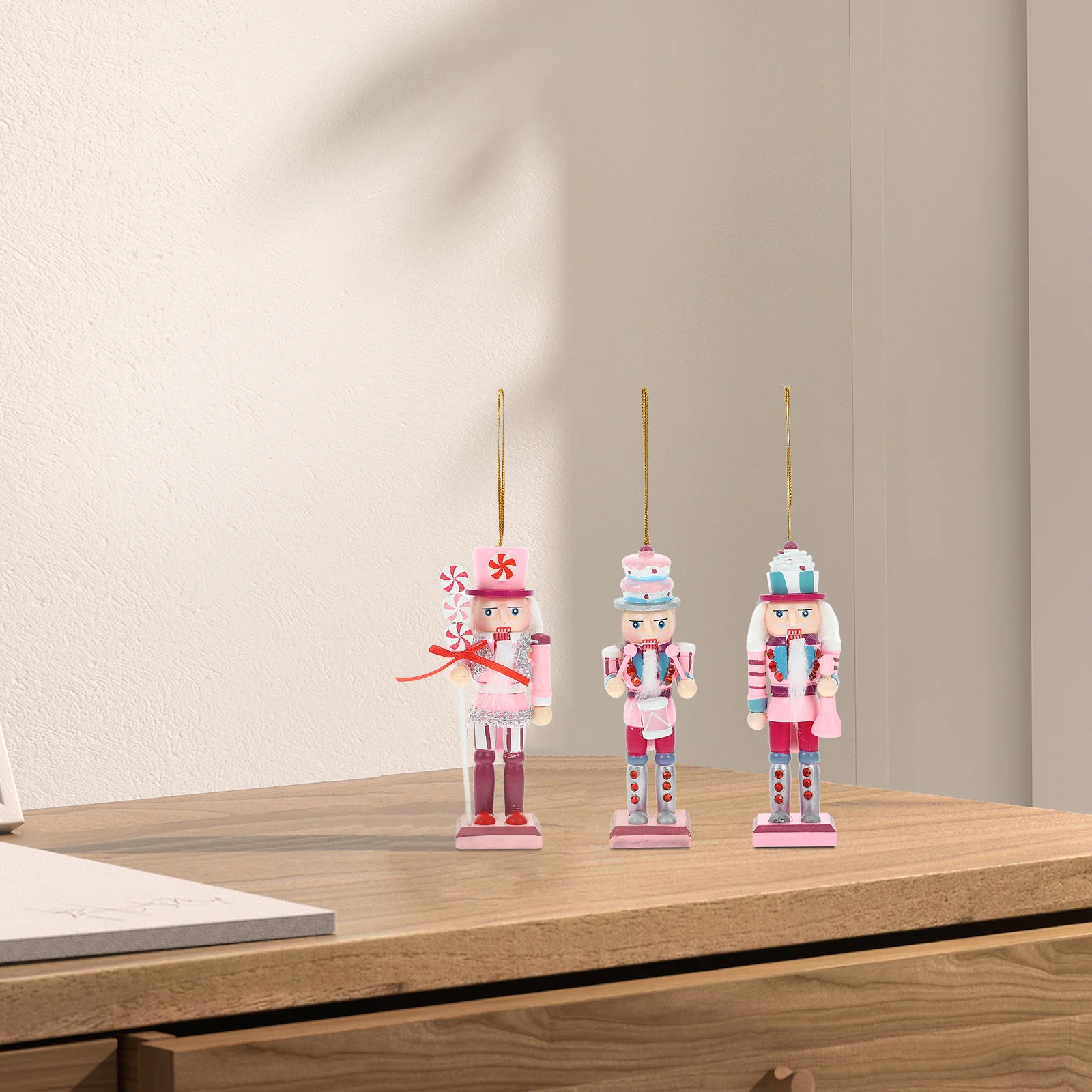 

3Pcs Nutcracker Christmas Decor Wood Craft Desktop Adornment Home Restaurant Festival Decoration Holiday Cheer