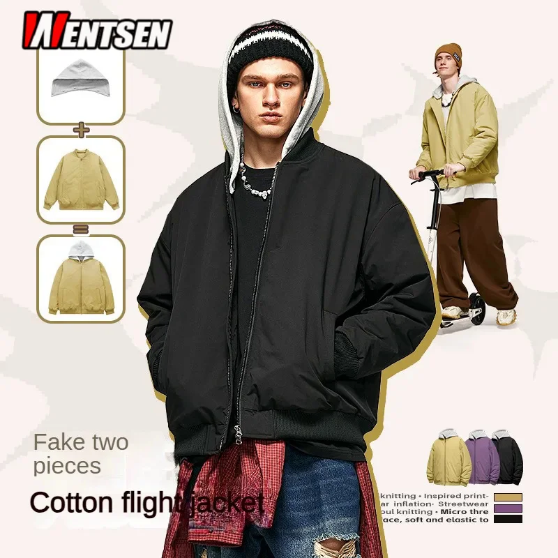 Men's Clothing | Fake Two-Piece Detachable Hooded Flight Suit 2223 Autumn and Winter New Trendy Brand Loose Men's Jacket Jacket