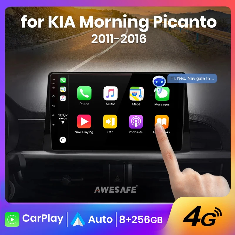 AWESAFE Wireless CarPlay Android Auto Radio for Ford KIA Morning Picanto 2011 - 2016 Car Multimedia Player GPS 2din autoradio