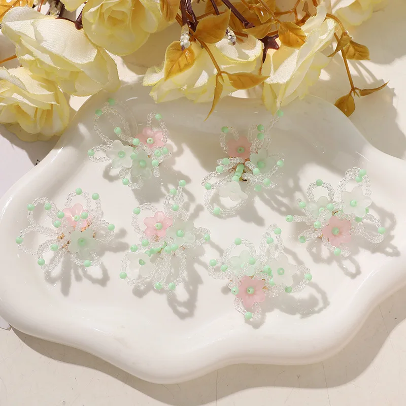 Shoe Clog Accessories Mint Green Hollow Beaded Blossom 1 Piece Handmade Spring Summer Fresh Decor for Transparent Sandals