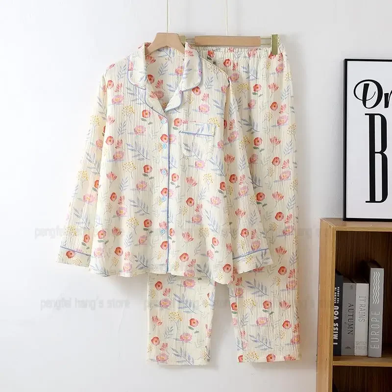 

Весенне-осенние новые пижамы с цветочным принтом Pijama Mujer, хлопковая одежда для сна из 2 предметов, домашняя одежда, женский топ с длинными рукавами, брюки, одежда для дома