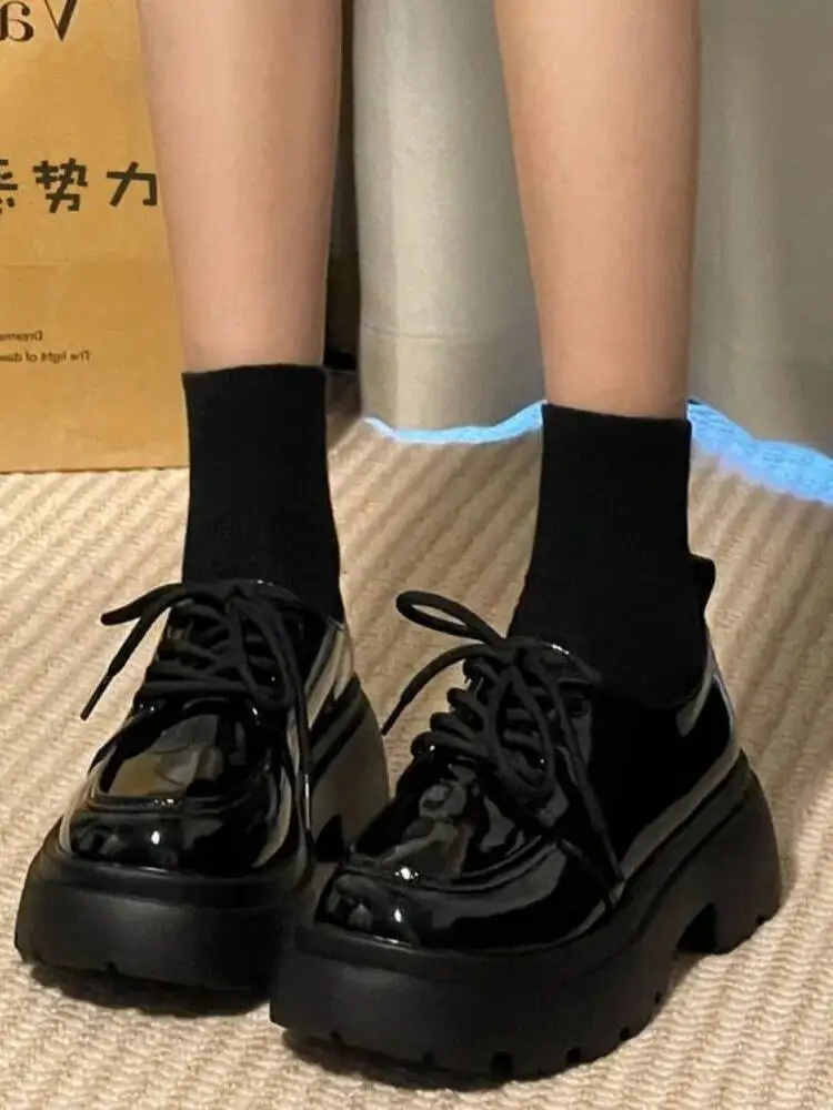 

Women Thick Soled Leather Shoes 2025 autumn Women's Hottie Thick Platform Leather Shoes British Versatile Japanese JK Shoes