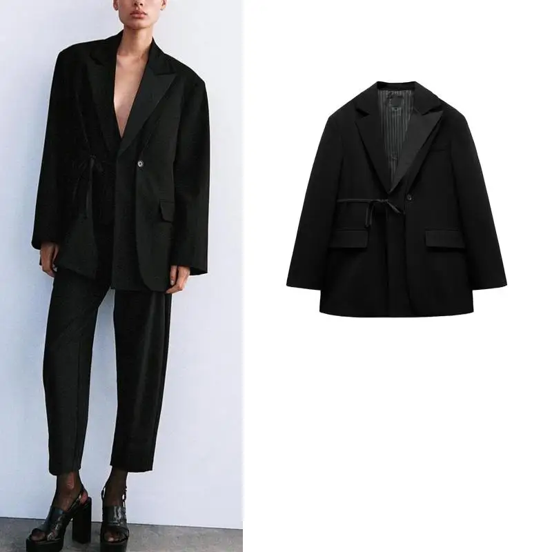 

Autumn Winter Women's Double Layer Collar Long Sve Double Breasted Wide Fit Suit Jaet New Arrival Faionable Versatile