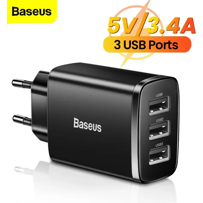 Baseus USB Charger Multiple Ports 3.4A Fast Charging Charge Phone Charger For Xiaomi mi POCO iPhone Samsung Huawei Wall Adapter