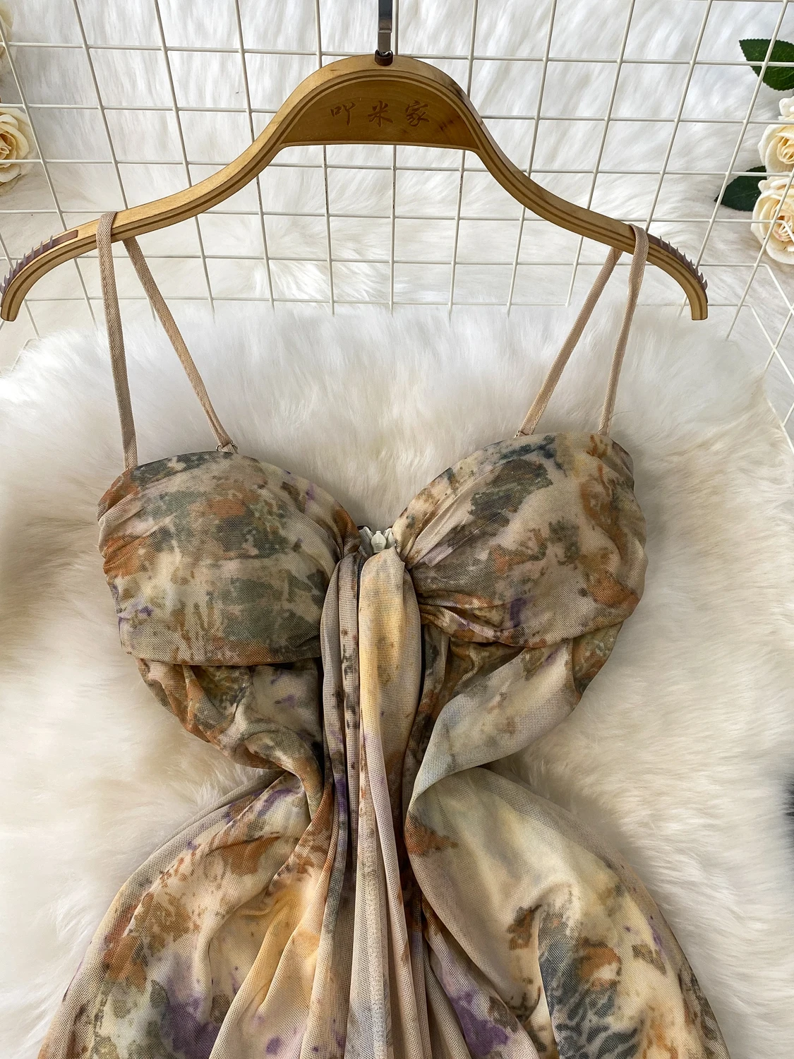 E Vestido Vintage con Tirantes en V para Mujer, Vestido Largo Asimétrico con Estampado E para Verano, Estilo Ca...