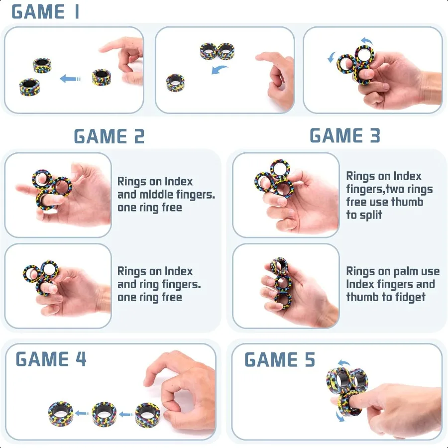 Anelli magnetici Fidget Toy Set Idea ADHD Fidget Toys Magneti Fidget per adulti Anelli Spinner per terapia di sollievo dall'ansia Fidget Pack G
