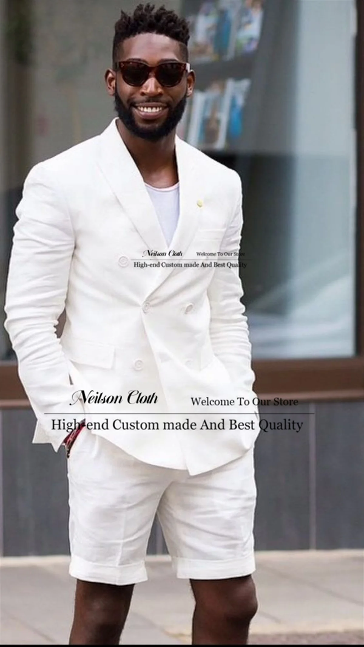 

Fashion White Male Prom Blazers Summer 2 Pcs Sets Groom Wedding Tuxedos Customized Shawl Lapel Double Breasted Costume Homme