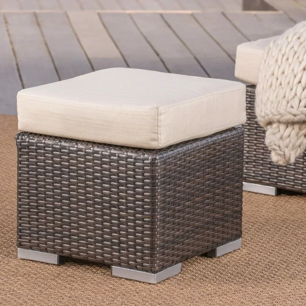 

Stool, outdoor 16 "wicker chair with waterproof mat, mostly brown/beige, household footstool