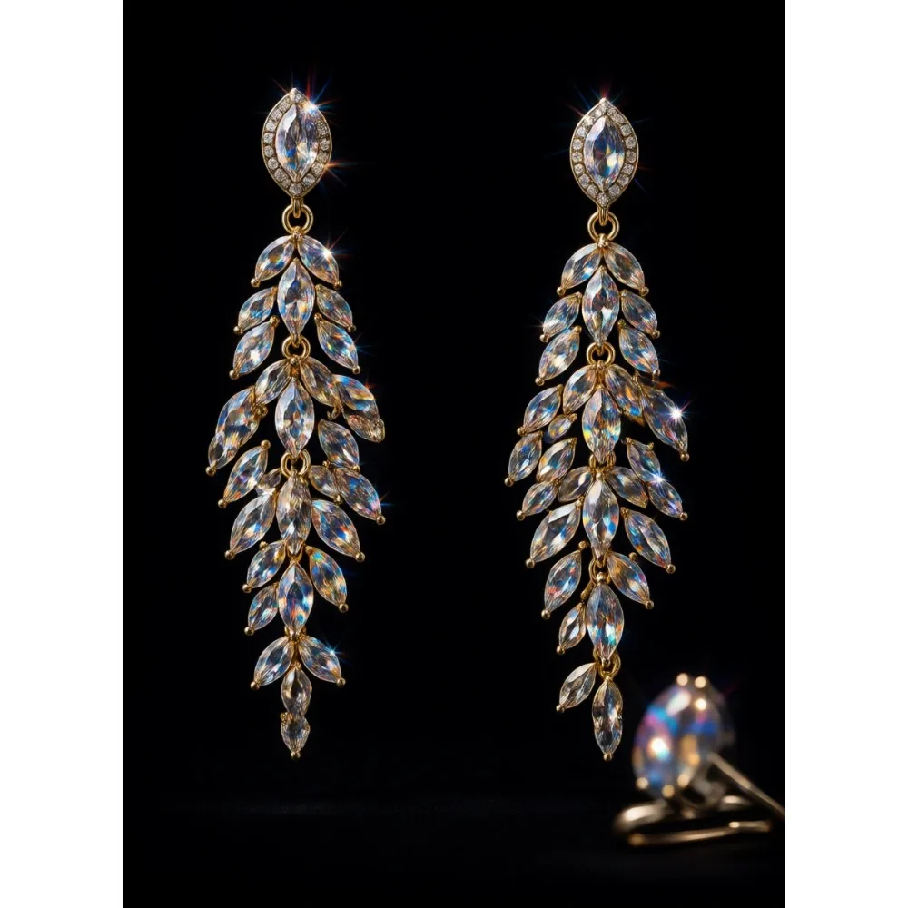 

Свадебные хрустальные серьги-подвески в форме листьев с кристаллами маркиз для невесты