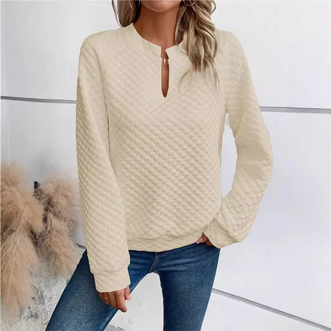 New 2025 Women's Long-sleeved Sweatshirt V-neck Black Fashion Casual Pink White Pullover for Female