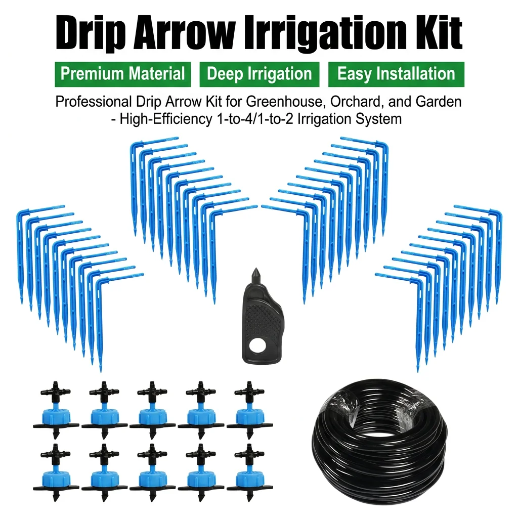 Agricultural Drip Irrigation System with Drip Line, Drip Emitters, and Flow Stabilizer for Fruit Trees, Landscaping, and Potted