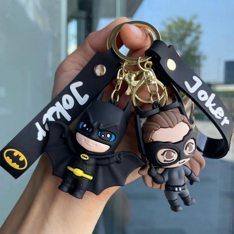 Joker Batman Catwoman Q Version Keychain Cartoon Anime Figure Image Doll Keyring Ornament Key Chain Car Bag Pendant Kids Gift