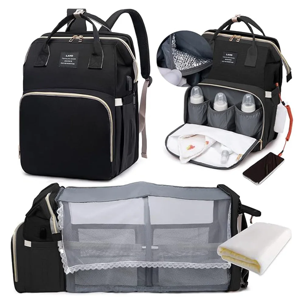 3-in-1-Wickeltasche, Rucksack, faltbares Babybett, wasserdichte Reisetasche mit USB-Ladefunktion, Wickeltasche-Rucksack mit Wickelauflage, 3 Ausführungen.