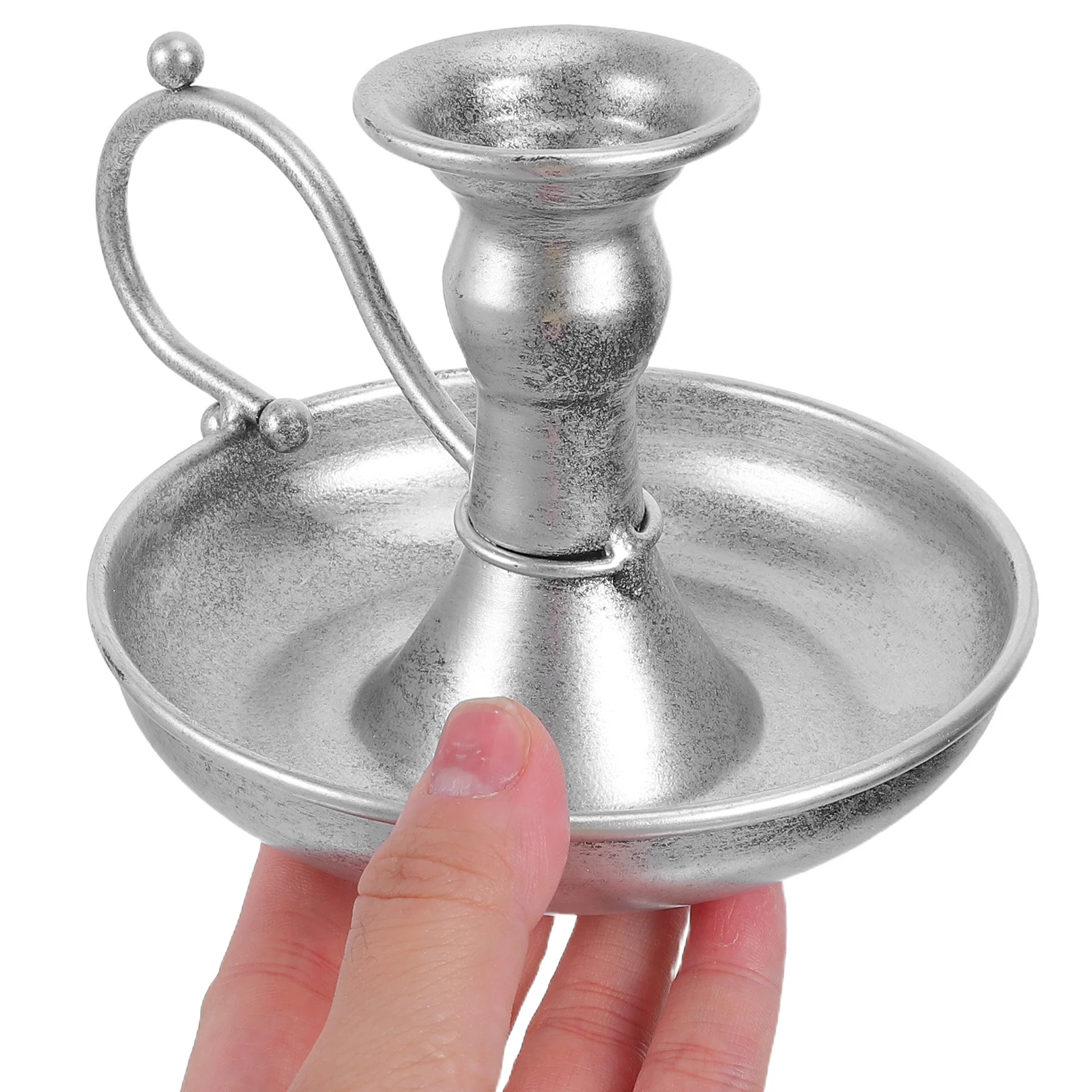 

Metal Vintage Taper Candlestick Holder Rustic Farmhouse Stand Table Decor Silver Wide Drip Plate Holder Festive