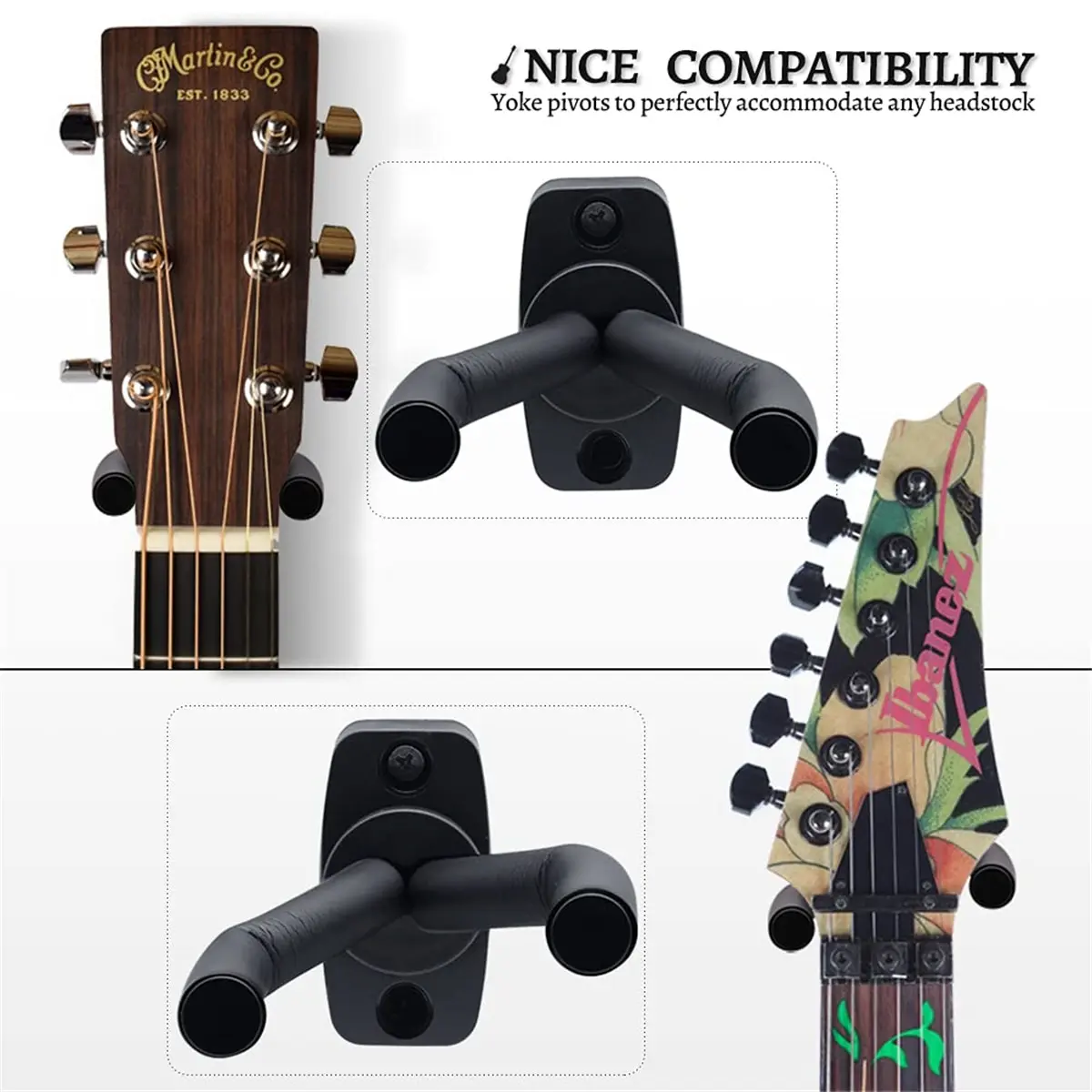 Guitar Wall Mount Hanger Black Guitar Hanger Wall Hook for All Size Guitars Bass Mandolin Banjo Ukulele