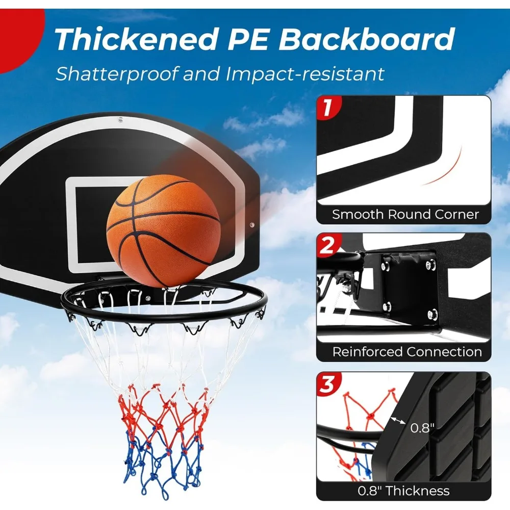 Großer 28,5 x 18 wandmontierter Basketballkorb mit 17-Rand, bruchsicherer Rückwand, Allwetter-Netz, Türinstallation bereit