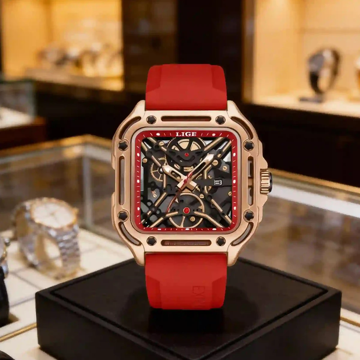 

Мужские наручные часы LIGE, военные кварцевые часы с календарем и хронографом, бочкообразный циферблат, мужские часы с силиконовым ремешком, водонепроницаемые мужские часы