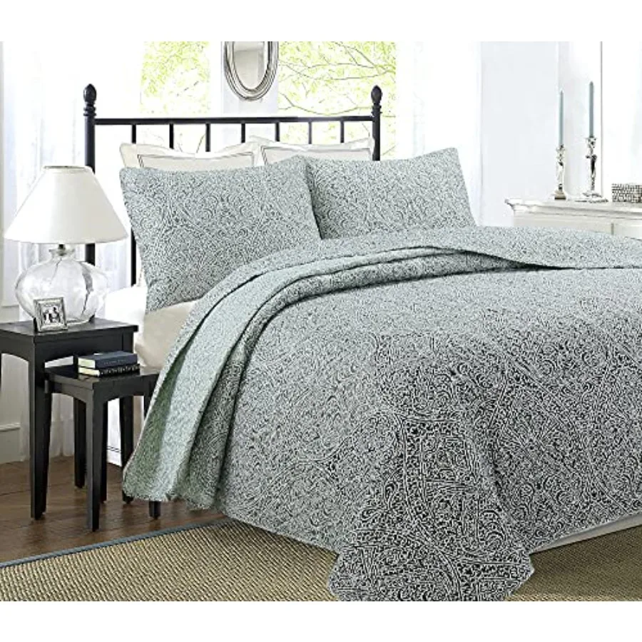 Juego de Ropa de Cama Reversible Ombre Leaf Sage Mint Forest, Cubrecama Ligero para Todas las Estaciones, Medallón Verde, Tamaño King