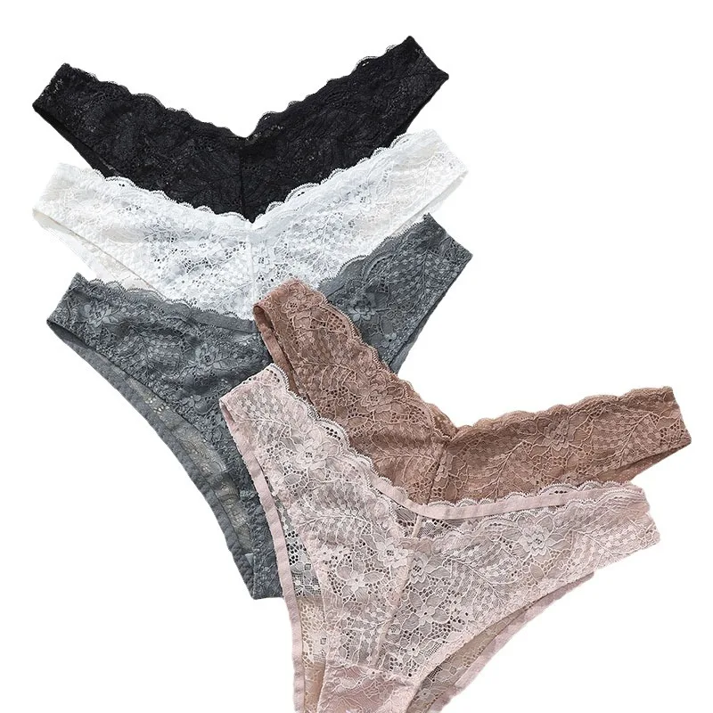 منخفضة الخصر على شكل حرف V الدانتيل مثير الملابس الداخلية 3 قطعة/6 قطعة المرأة عالية المرونة بلون تنفس مريحة الملابس الداخلية النسائية