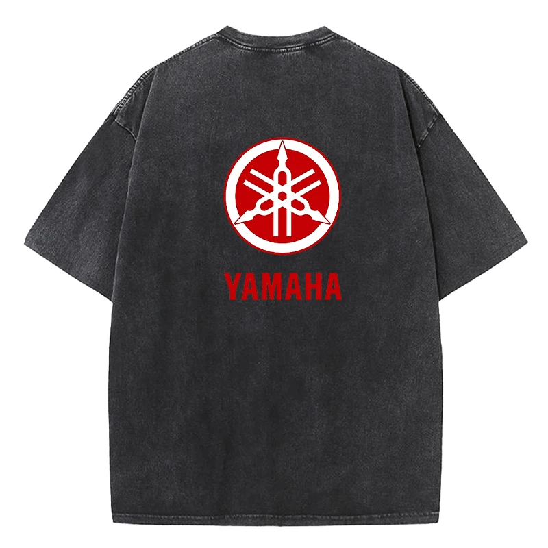 Yamaha Heavyweight Cotton Large‑Sized T‑Shirt for Men - Summer Retro Round‑Neck Short‑Sleeve Casual Sports Top - Breathable Soft