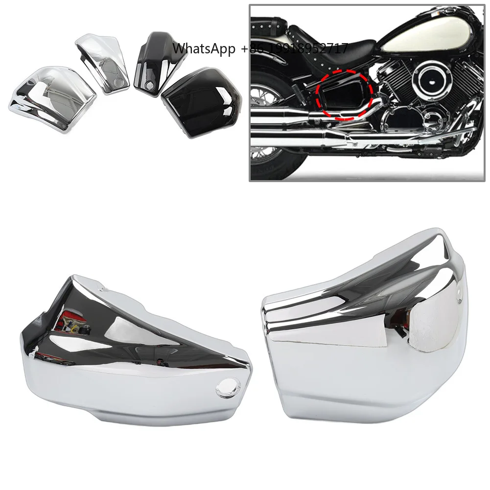Motorcycle Battery Side Covers Fairing Left & Right 2Pcs For Yamaha Dragstar Vstar XVS1100 Custom 1999-2011 Chrome/Glossy Black view 2