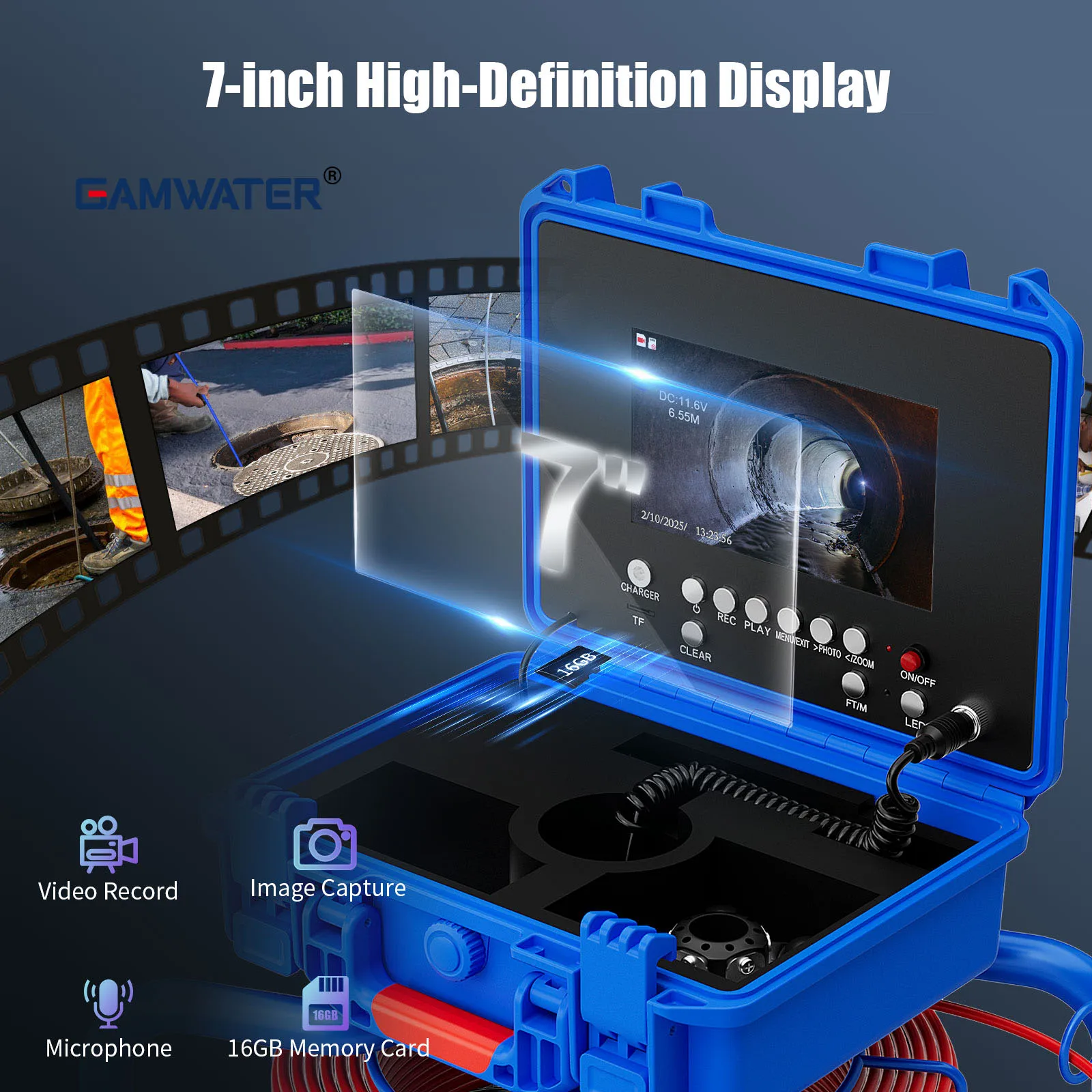 

Industrial Sewer Pipe Inspection Camera with 7 Inch Display Meter Counting 512Hz Locator DVR and 20M Waterproof Endoscope