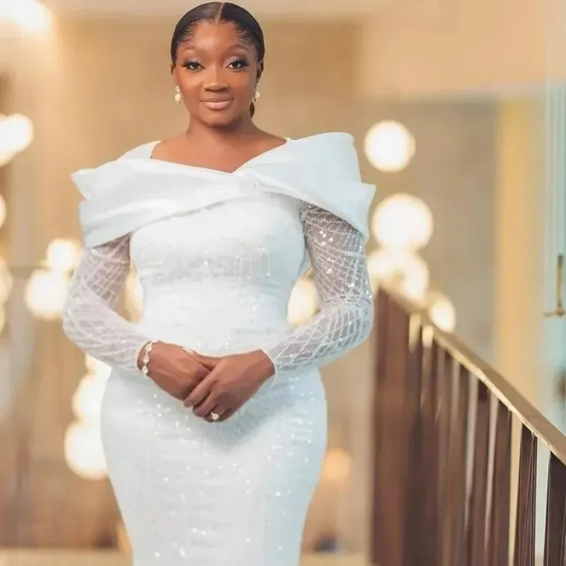 

2026 Sparkly African Mermaid Wedding Dresses Long Sleeves Lace Women Shiny Bridal Gowns For Black Girls Vestidos De Novia Custom